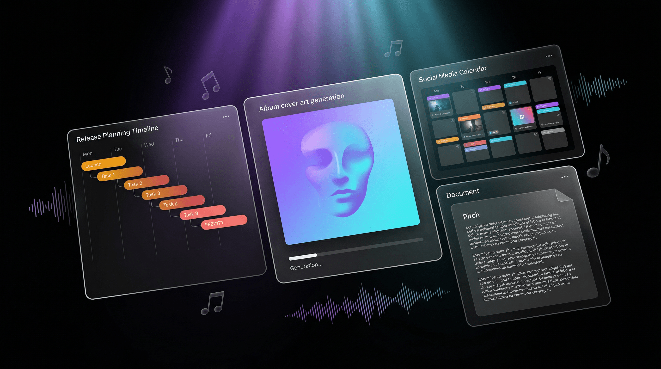 Dashboard Canale con tutti gli strumenti AI per artisti musicali